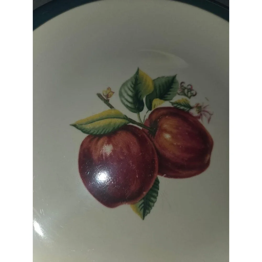 China Pearl Casuals Apple Orchard Salad Plates Set of 4 Green Rim 7.5 Inch